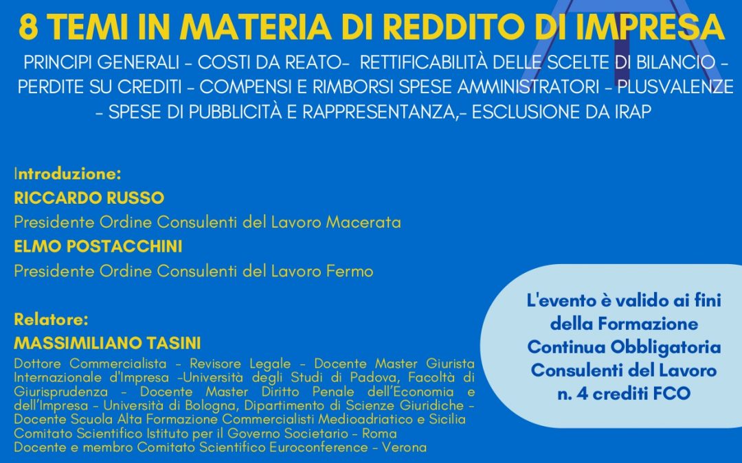FORMaster 2022 &ndash; 8 temi in materia di reddito di impresa