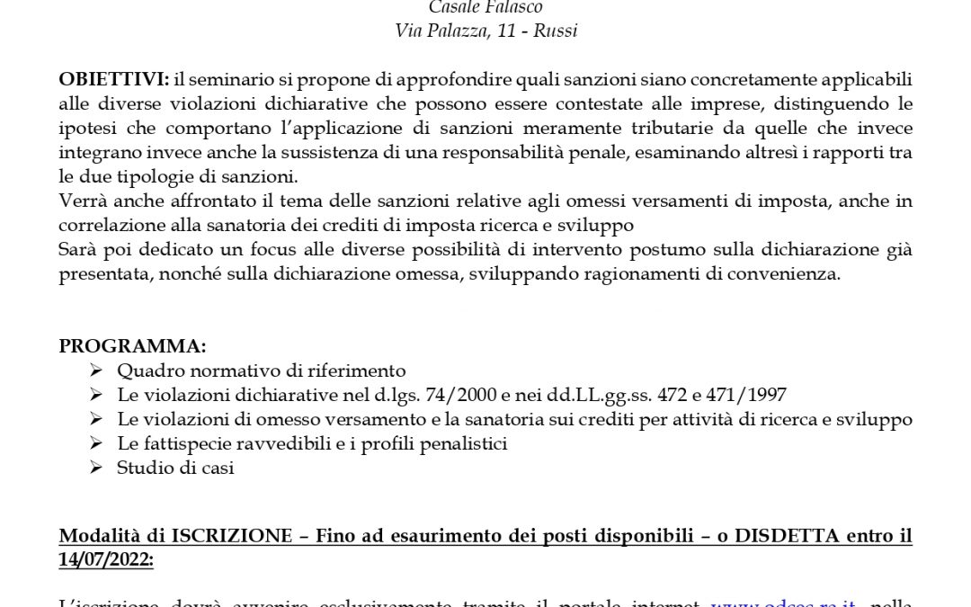 DICHIARAZIONI FISCALI E PROFILI SANZIONATORI