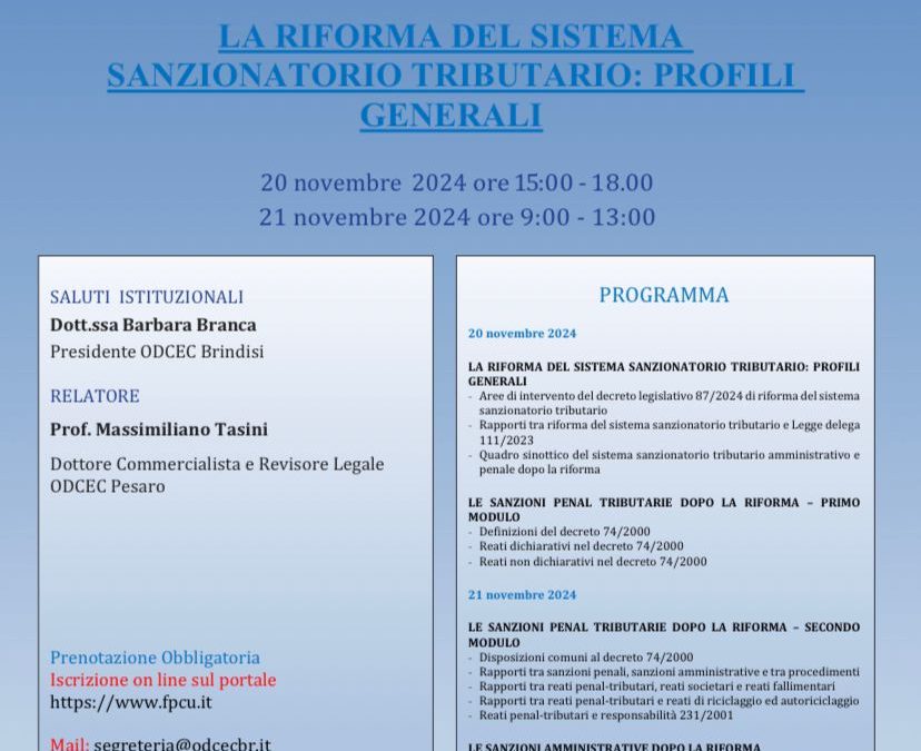 La Riforma del Sistema Sanzionatorio Tributario